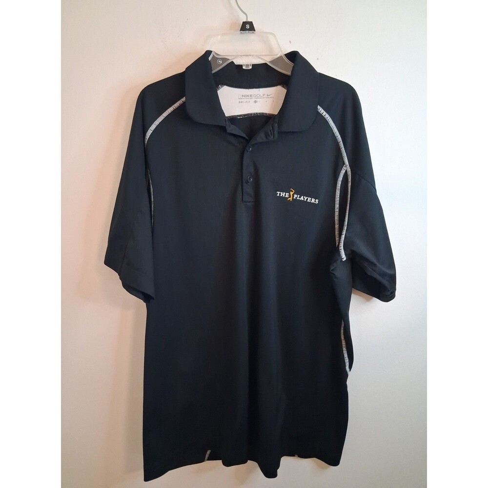 Nike Golf Dri-Fit Polo Mens Large Black PGA Sawgrass "The Players" Shirt Stretch